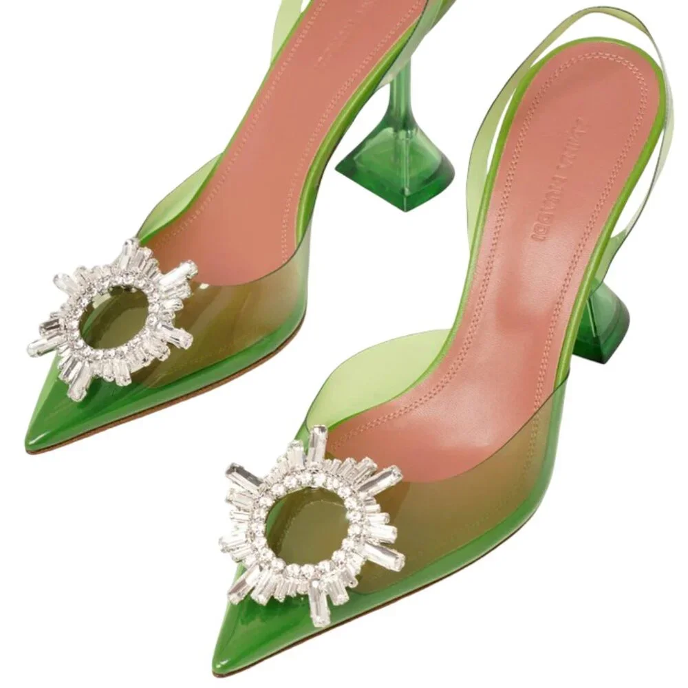 AMINA MUADDI Begum Crystal Embellished Green PVC Pumps IT40 / US10 - Picture 1 of 12